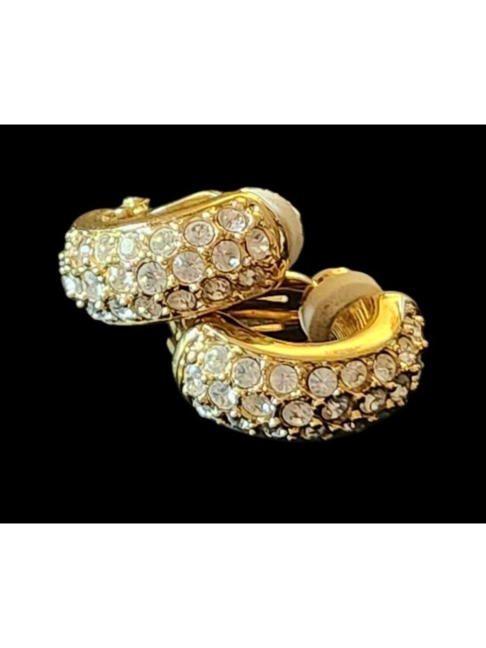 Vintage Gold Tone Swarovski Crystal Clip-On Earrings 1980s Sparkling Rhinestones